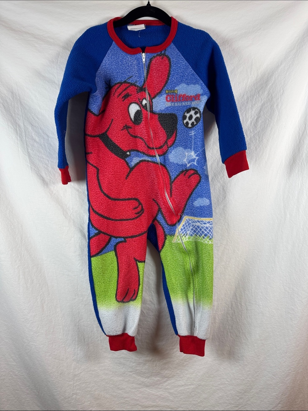 Vintage Clifford The Big Red Dog Fleece Zipper Sleep Pajamas